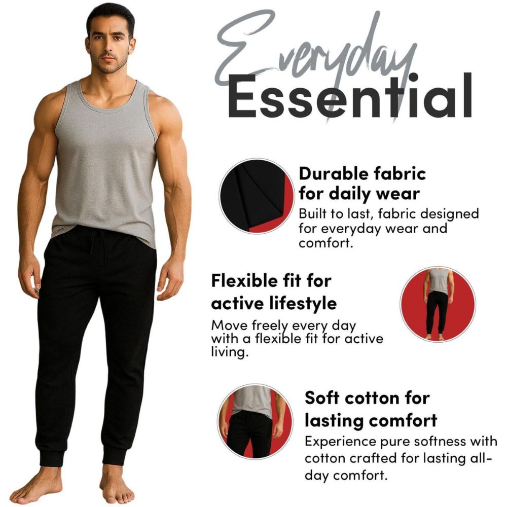 Men's 3-Pack Zipper Pocket Joggers, Modern Fit Athletic Sweatpants, Ultra-Elastic Tapered Lounge Pants, Secure Storage Workout Bottoms, Performance Training Wear