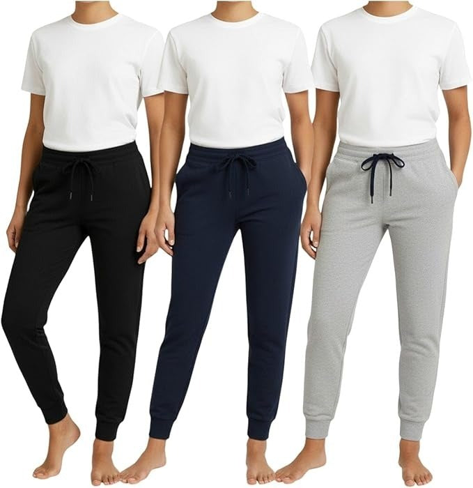Women's 3-Pack Basic Joggers, Comfortable Everyday Sweatpants, Versatile Relaxed Fit Lounge Pants with Pockets, Tapered Leg Casual Trousers, Soft Breathable Activewear Bottoms