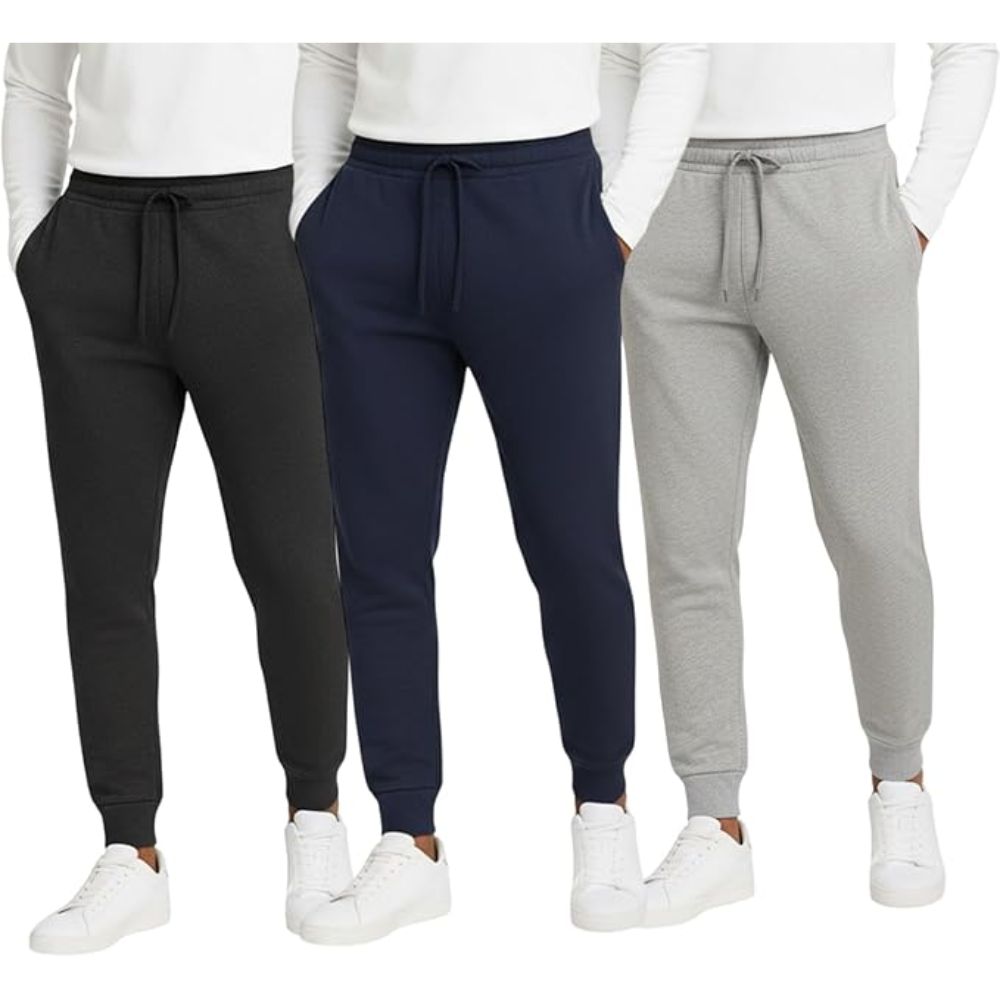 Men's 3-Pack Basic Jogger Sweatpants, Comfortable Relaxed Fit Lounge Pants with Pockets, Tapered Leg Athletic Bottoms, Breathable Cotton-Blend Training Wear, Everyday Essential Trousers