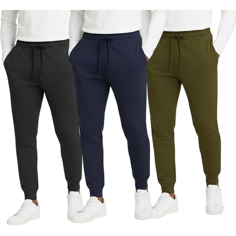 Men's 3-Pack Basic Jogger Sweatpants, Comfortable Relaxed Fit Lounge Pants with Pockets, Tapered Leg Athletic Bottoms, Breathable Cotton-Blend Training Wear, Everyday Essential Trousers