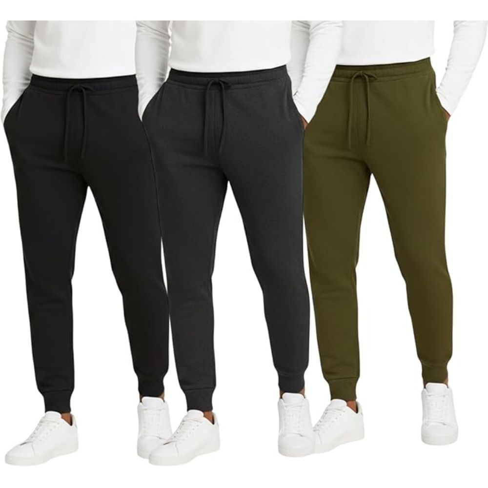 Men's 3-Pack Basic Jogger Sweatpants, Comfortable Relaxed Fit Lounge Pants with Pockets, Tapered Leg Athletic Bottoms, Breathable Cotton-Blend Training Wear, Everyday Essential Trousers