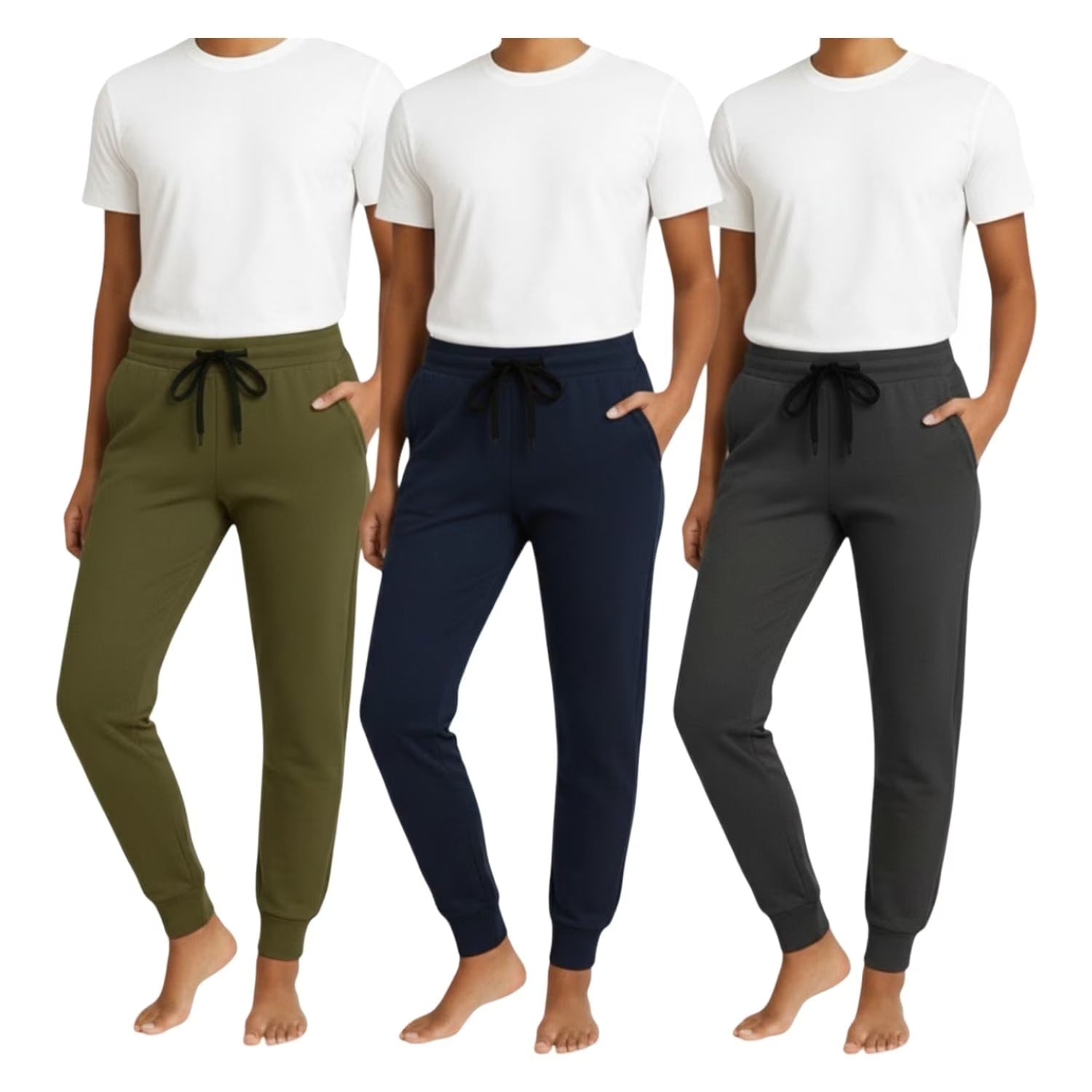 Women's 3-Pack Basic Joggers, Comfortable Everyday Sweatpants, Versatile Relaxed Fit Lounge Pants with Pockets, Tapered Leg Casual Trousers, Soft Breathable Activewear Bottoms