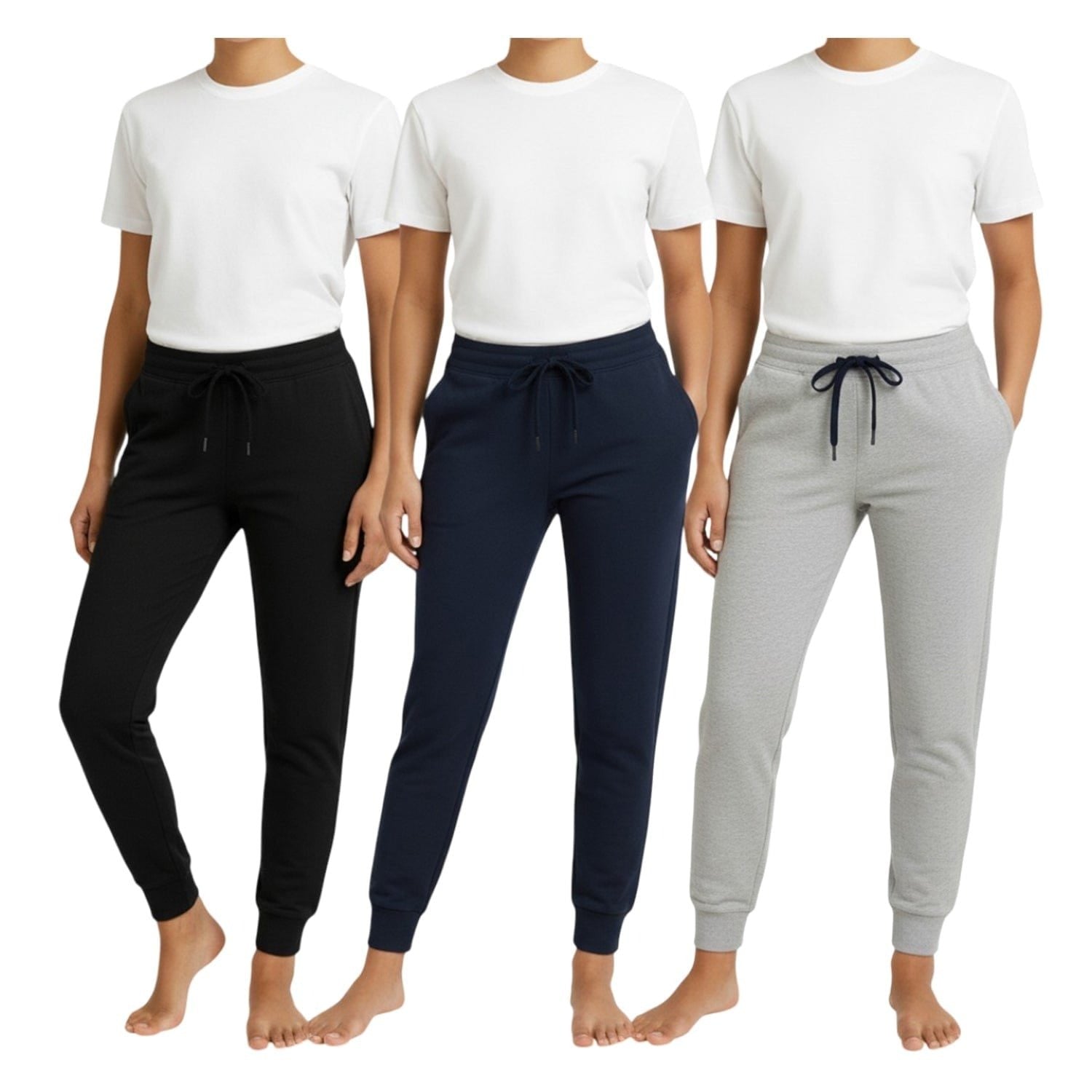 Women's 3-Pack Basic Joggers, Comfortable Everyday Sweatpants, Versatile Relaxed Fit Lounge Pants with Pockets, Tapered Leg Casual Trousers, Soft Breathable Activewear Bottoms