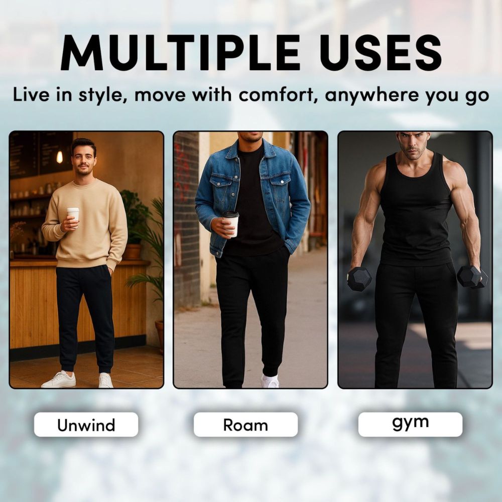 Men's 3-Pack Zipper Pocket Joggers, Modern Fit Athletic Sweatpants, Ultra-Elastic Tapered Lounge Pants, Secure Storage Workout Bottoms, Performance Training Wear