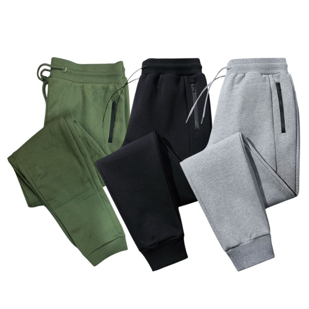 Men's 3-Pack Zipper Pocket Joggers, Modern Fit Athletic Sweatpants, Ultra-Elastic Tapered Lounge Pants, Secure Storage Workout Bottoms, Performance Training Wear