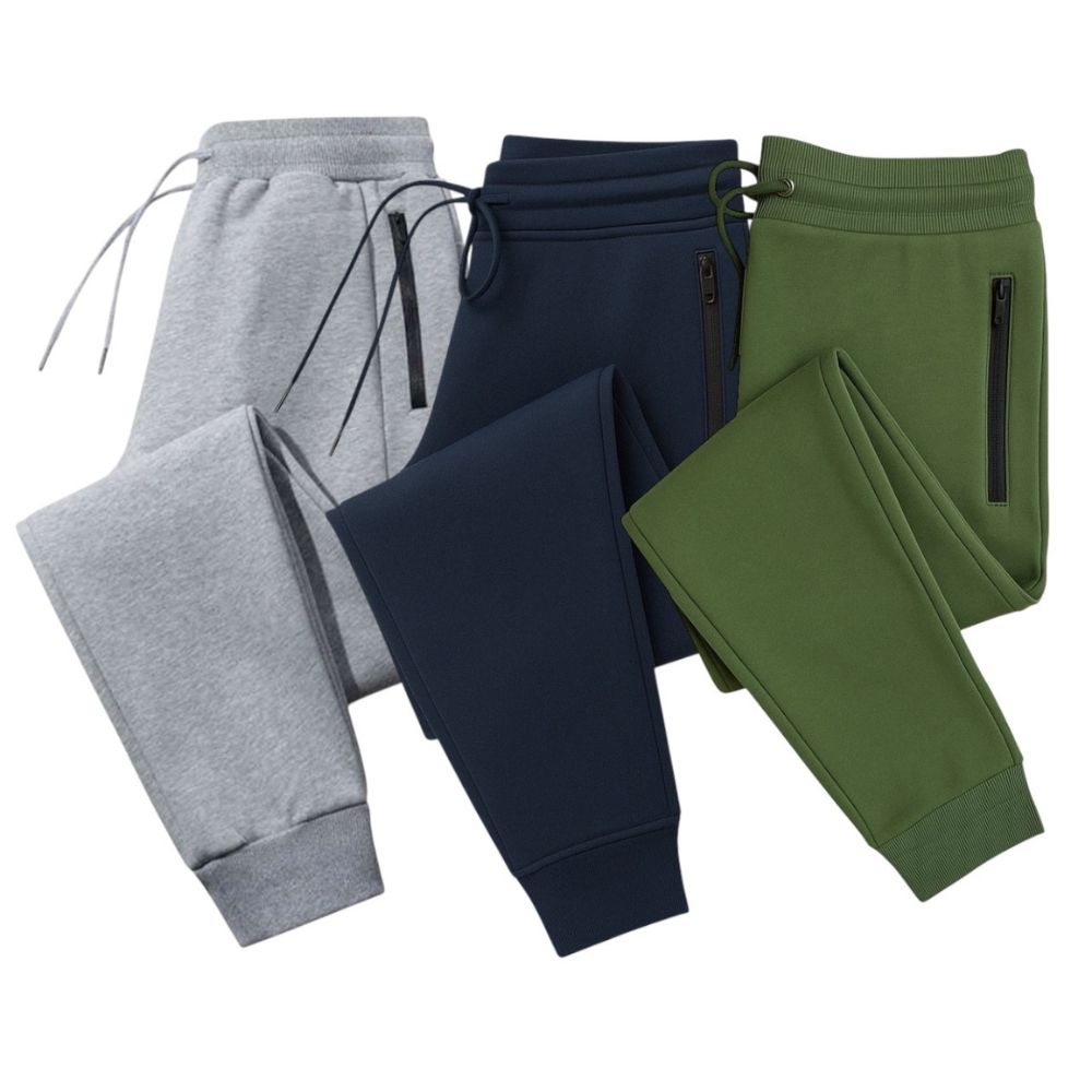 Men's 3-Pack Zipper Pocket Joggers, Modern Fit Athletic Sweatpants, Ultra-Elastic Tapered Lounge Pants, Secure Storage Workout Bottoms, Performance Training Wear