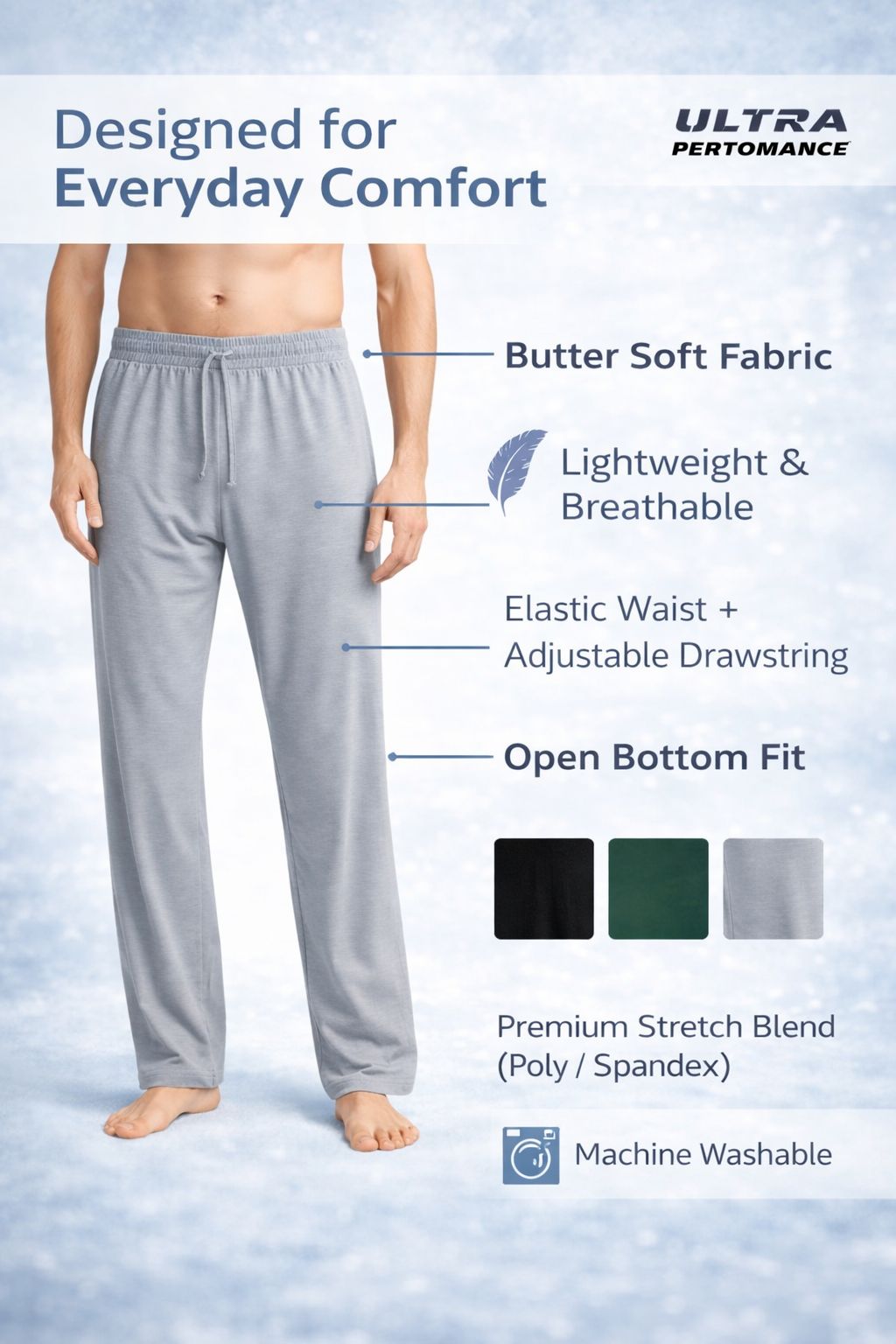 Men's 4-Pack Lightweight Open Bottom Pajama Pants - Relaxed Lounge Wear