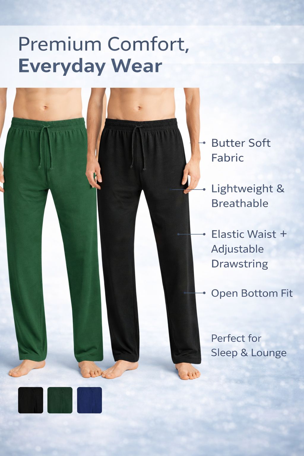 Men's 4-Pack Lightweight Open Bottom Pajama Pants - Relaxed Lounge Wear