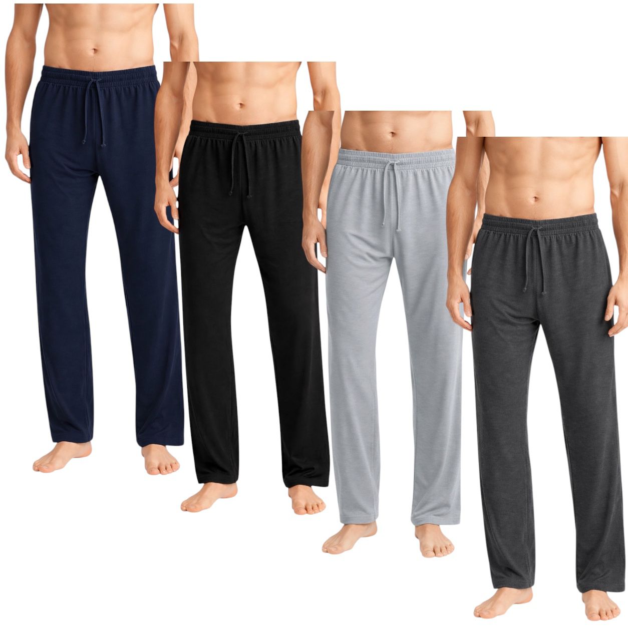 Men's 4-Pack Lightweight Open Bottom Pajama Pants - Relaxed Lounge Wear