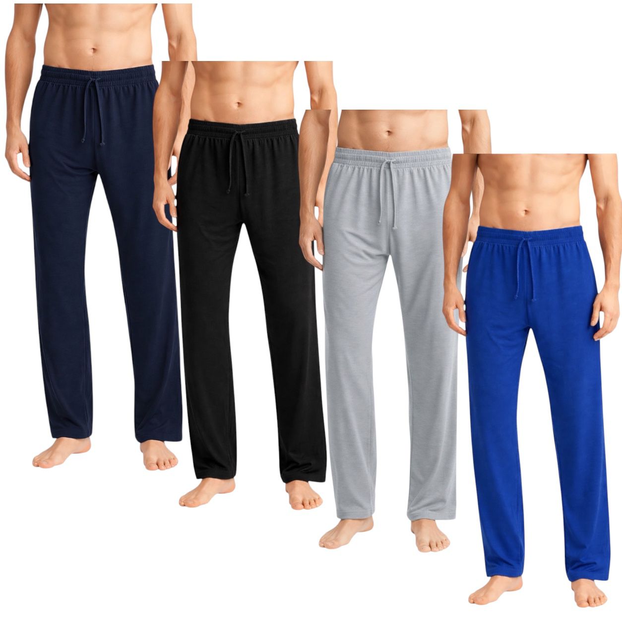 Men's 4-Pack Lightweight Open Bottom Pajama Pants - Relaxed Lounge Wear