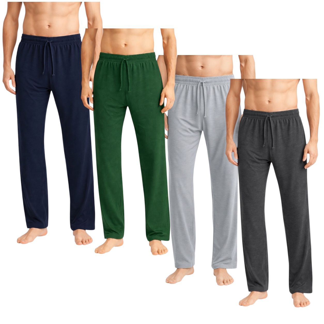 Men's 4-Pack Lightweight Open Bottom Pajama Pants - Relaxed Lounge Wear