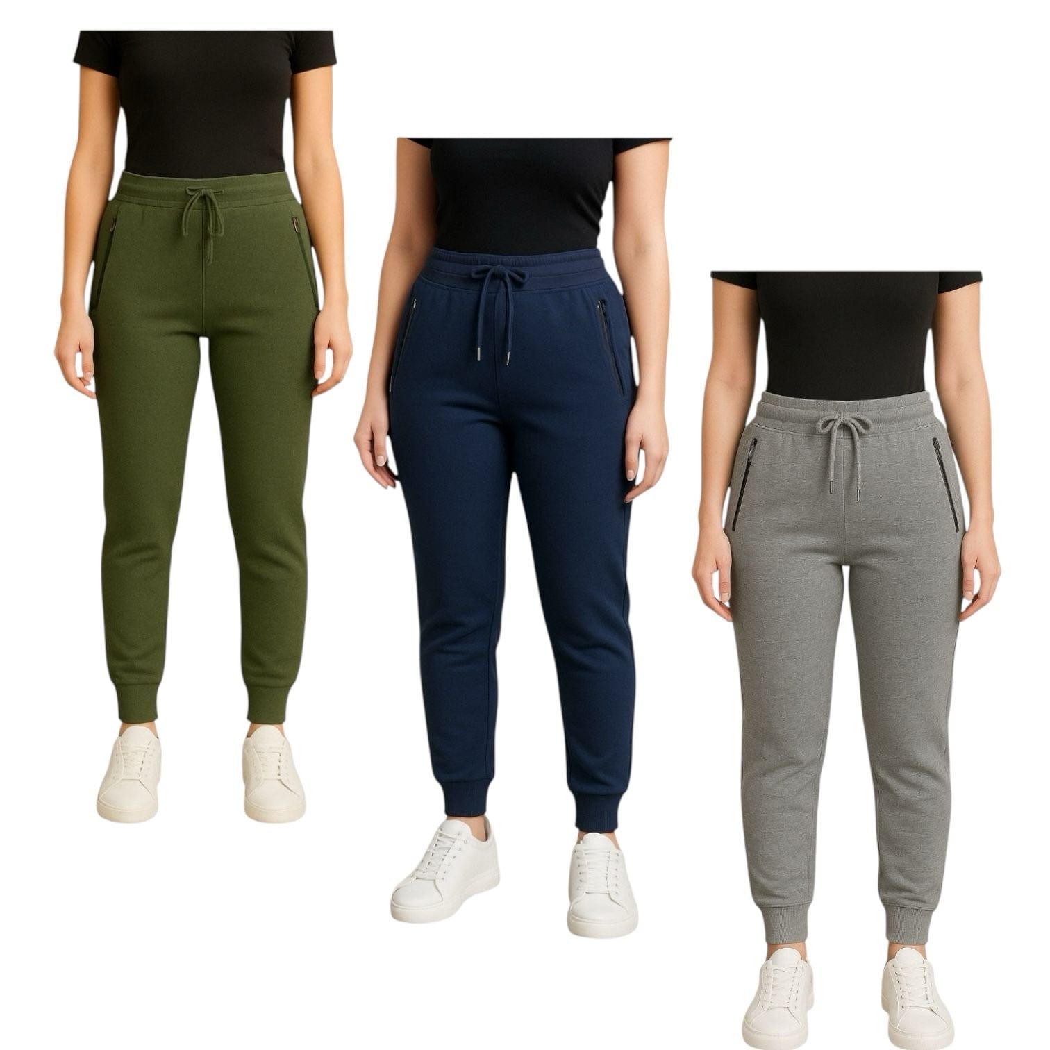BenBe Women's Fleece Jogger Sweatpants with Zipper Pockets Soft and Stylish - 3 Pack