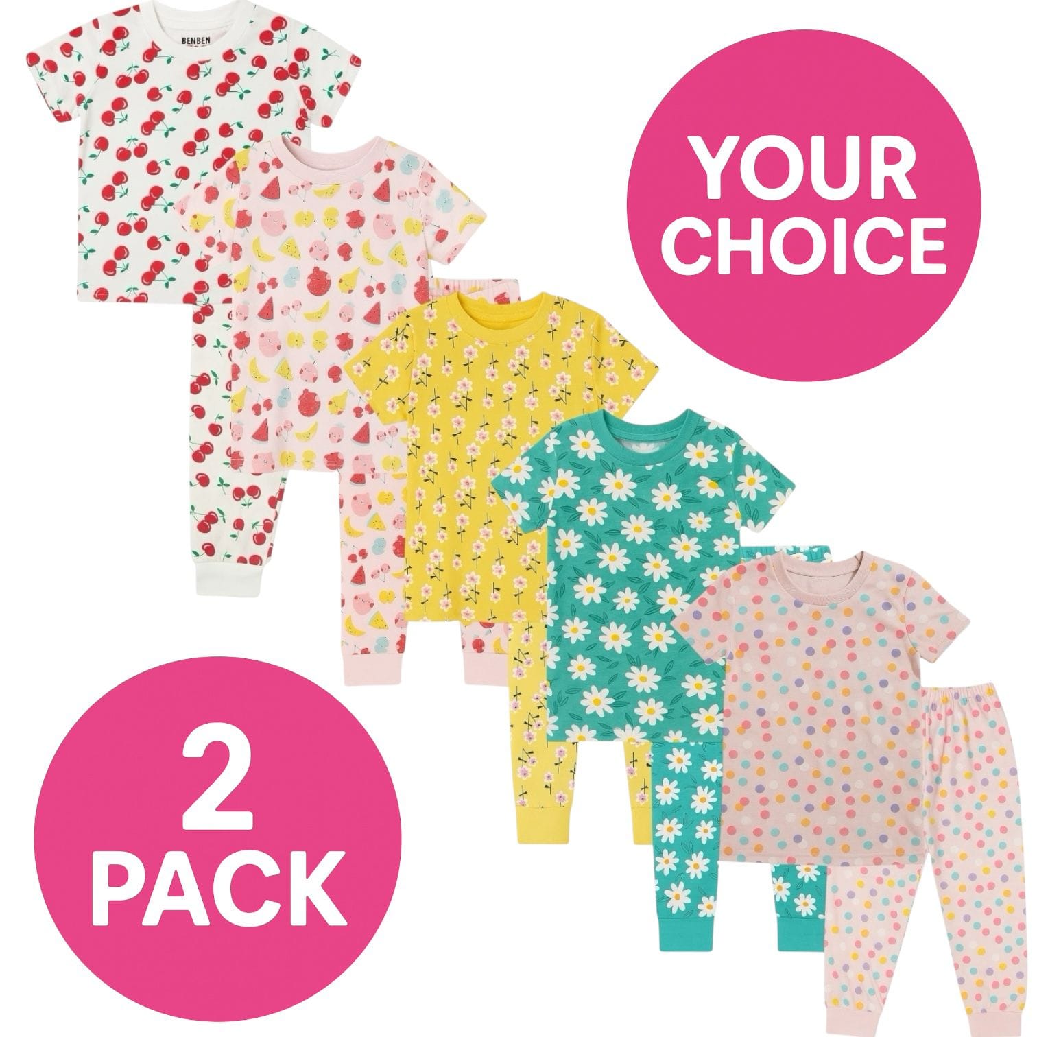 Girls Shortsleeve Pajamas 2 Pack - Multiple Options