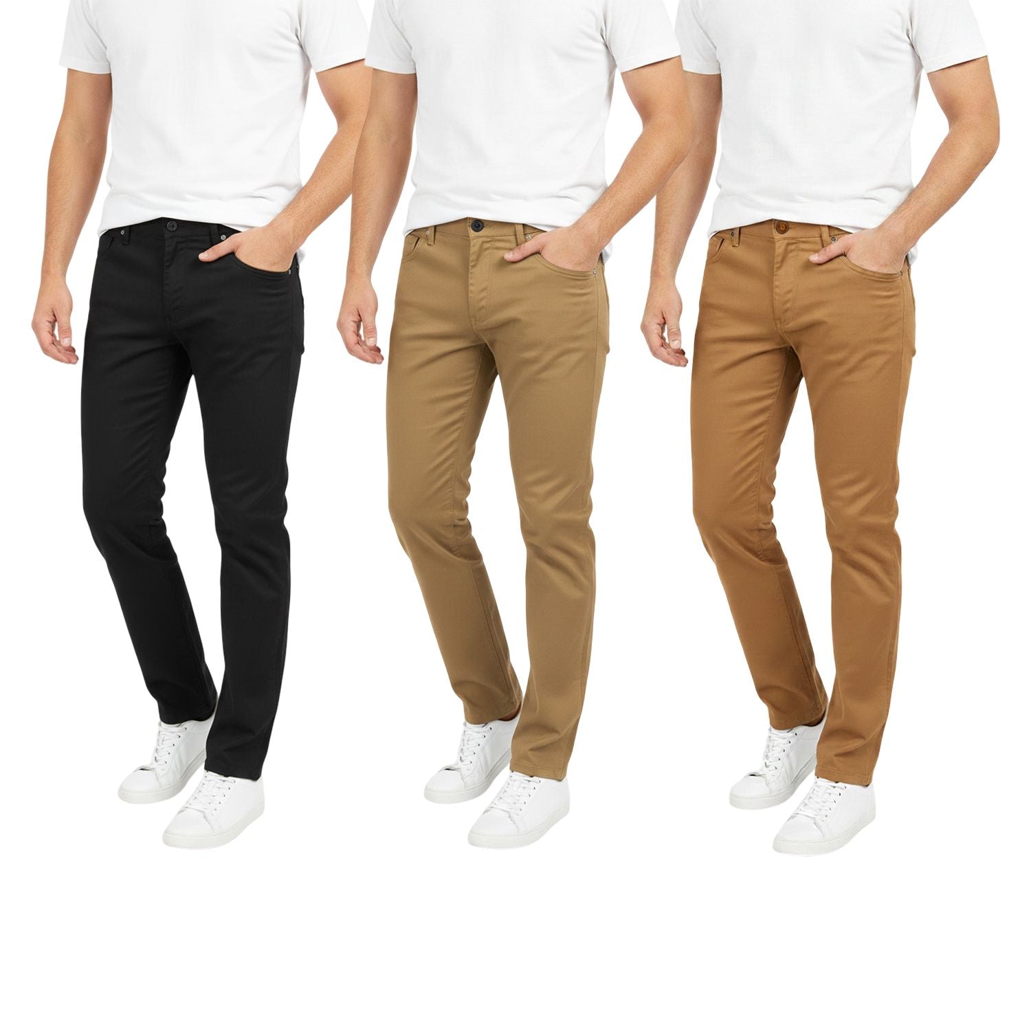 Men's 3-Pack Slim Fit Stretch Chino Pants, Ultimate Multi-Color Bundle, Classic Casual Flat Front Trousers, Lightweight Breathable Khakis, Comfort Stretch Twill Work Pants, Modern Tapered Fit Chinos Bulk Set
