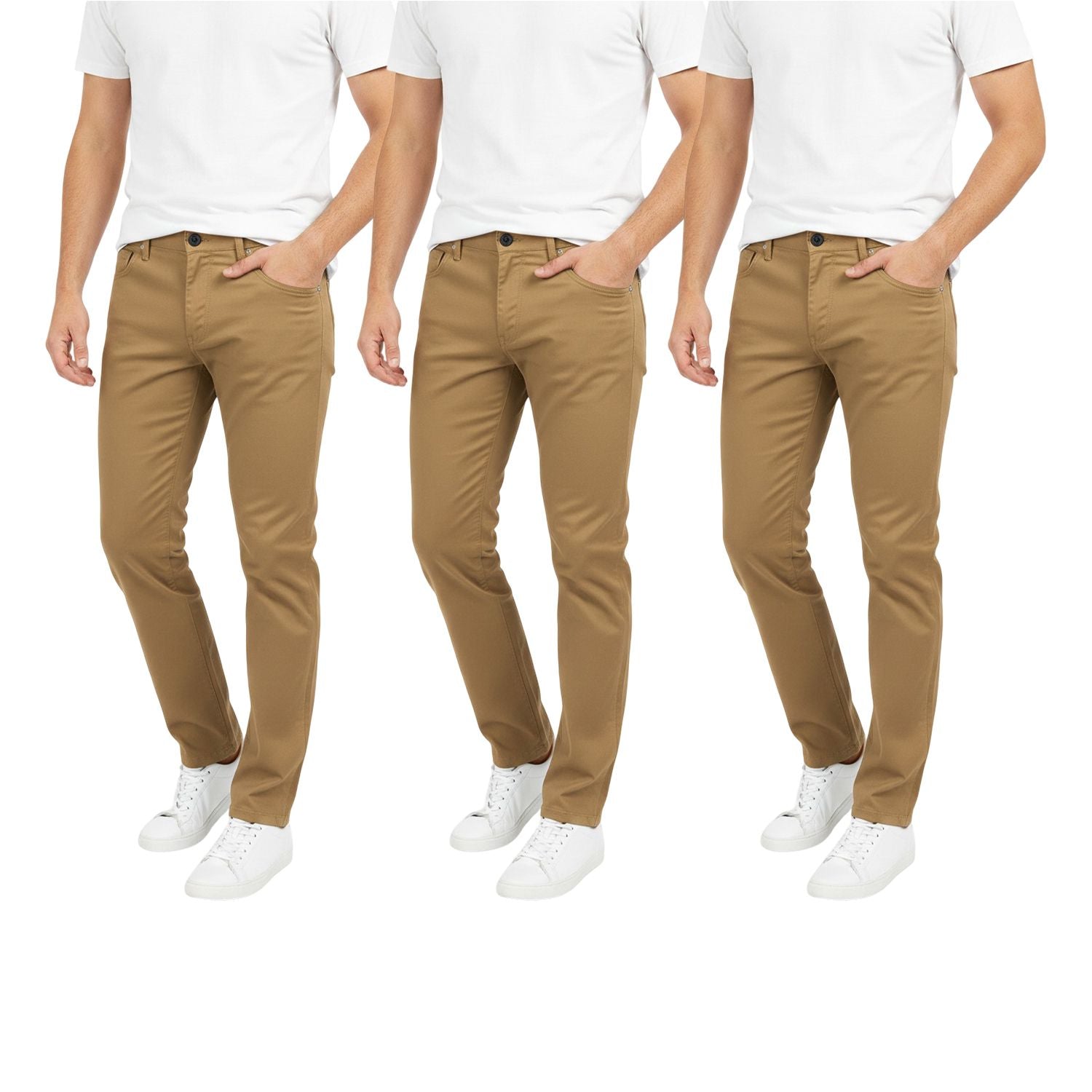 Men's 3-Pack Slim Fit Stretch Chino Pants, Ultimate Multi-Color Bundle, Classic Casual Flat Front Trousers, Lightweight Breathable Khakis, Comfort Stretch Twill Work Pants, Modern Tapered Fit Chinos Bulk Set