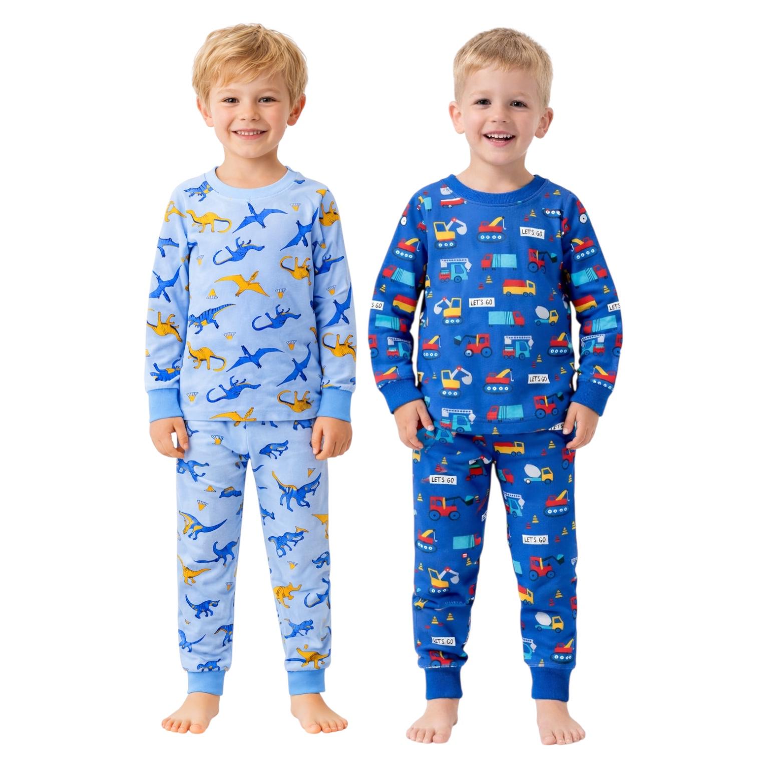 BenBen Kids Toddler Boy Pajamas Pj Set Long Sleeve Snug Fit Soft & Cozy Sleepwear Loungewear 2-Pack - Size 2Y to 10Y