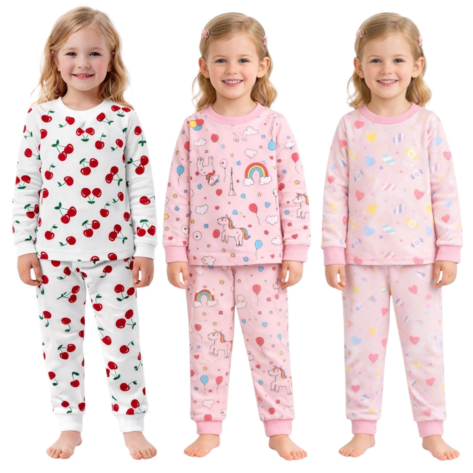 Kids Child Toddler Girl Pajamas Pj Set Snug Fit Long Sleeve Sleeve Snug Fit Soft & Cozy Sleepwear & Loungewear 3-Pack Size 2Y to 10Y (Copy)