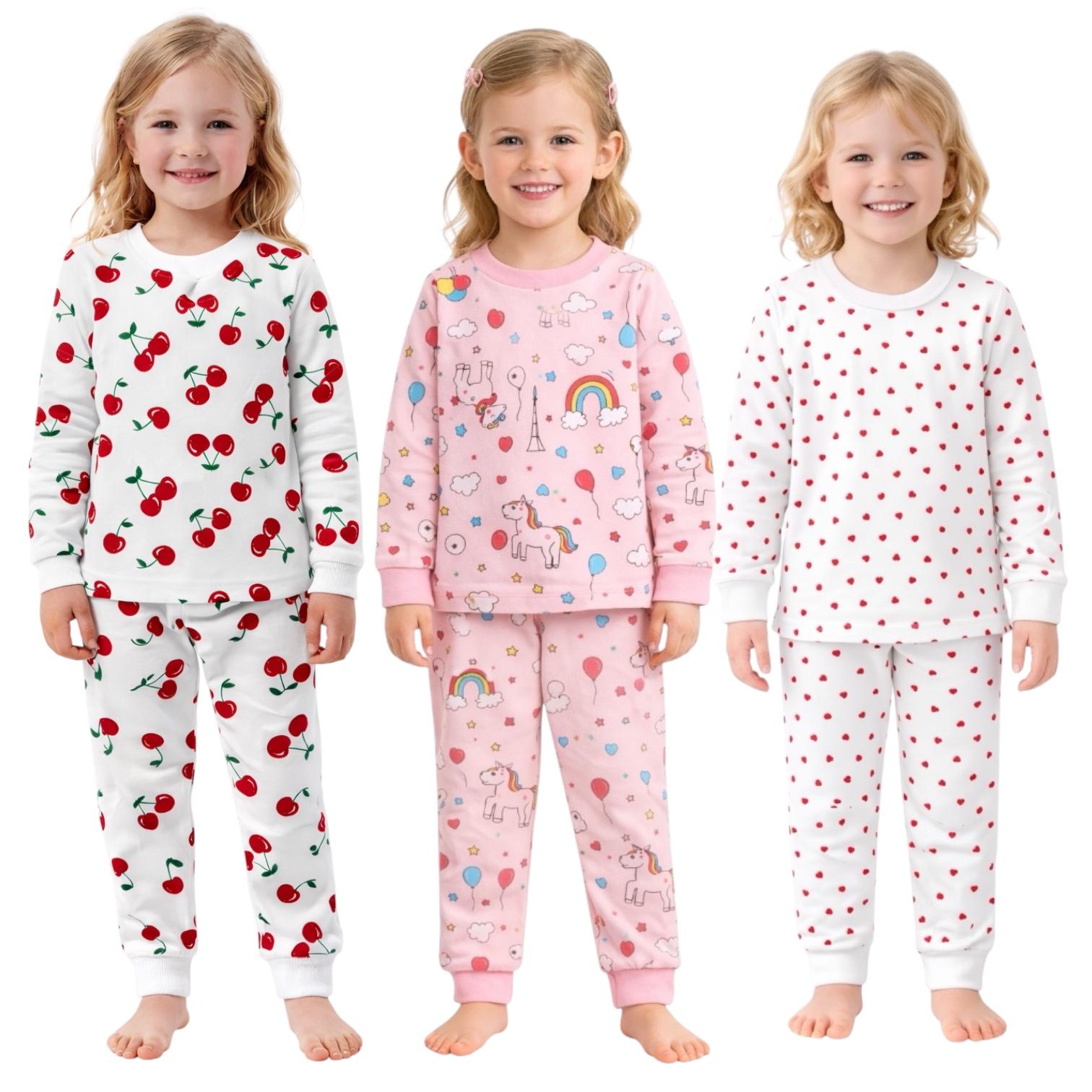 Kids Child Toddler Girl Pajamas Pj Set Snug Fit Long Sleeve Sleeve Snug Fit Soft & Cozy Sleepwear & Loungewear 3-Pack Size 2Y to 10Y (Copy)