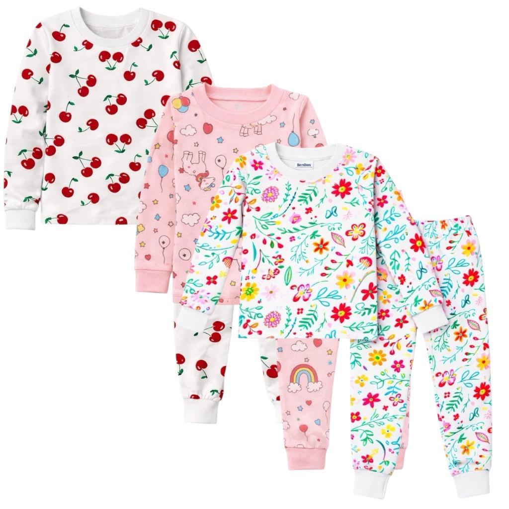 Kids Child Toddler Girl Pajamas Pj Set Snug Fit Long Sleeve Sleeve Snug Fit Soft & Cozy Sleepwear & Loungewear 3-Pack Size 2Y to 10Y (Copy)