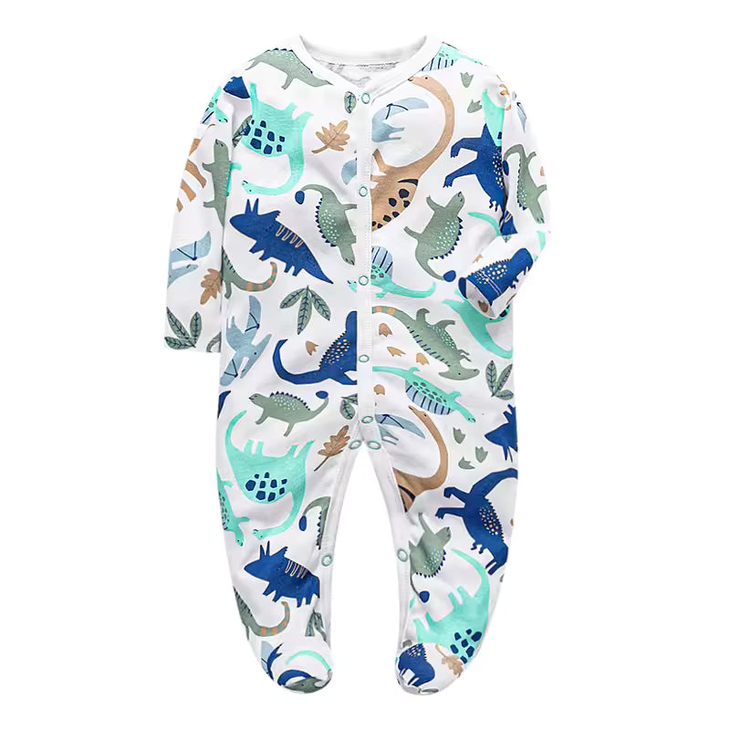 Colorful Dinosaurs Button Onesie Footie