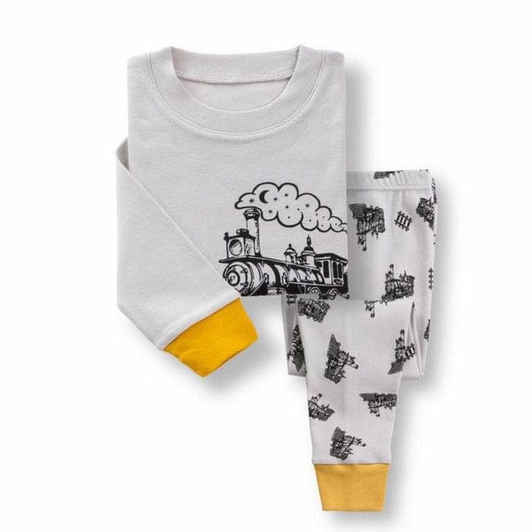 Boys Cotton Pajamas Set – Playful Prints (Trucks, Sports, Dinosaurs & Trains)