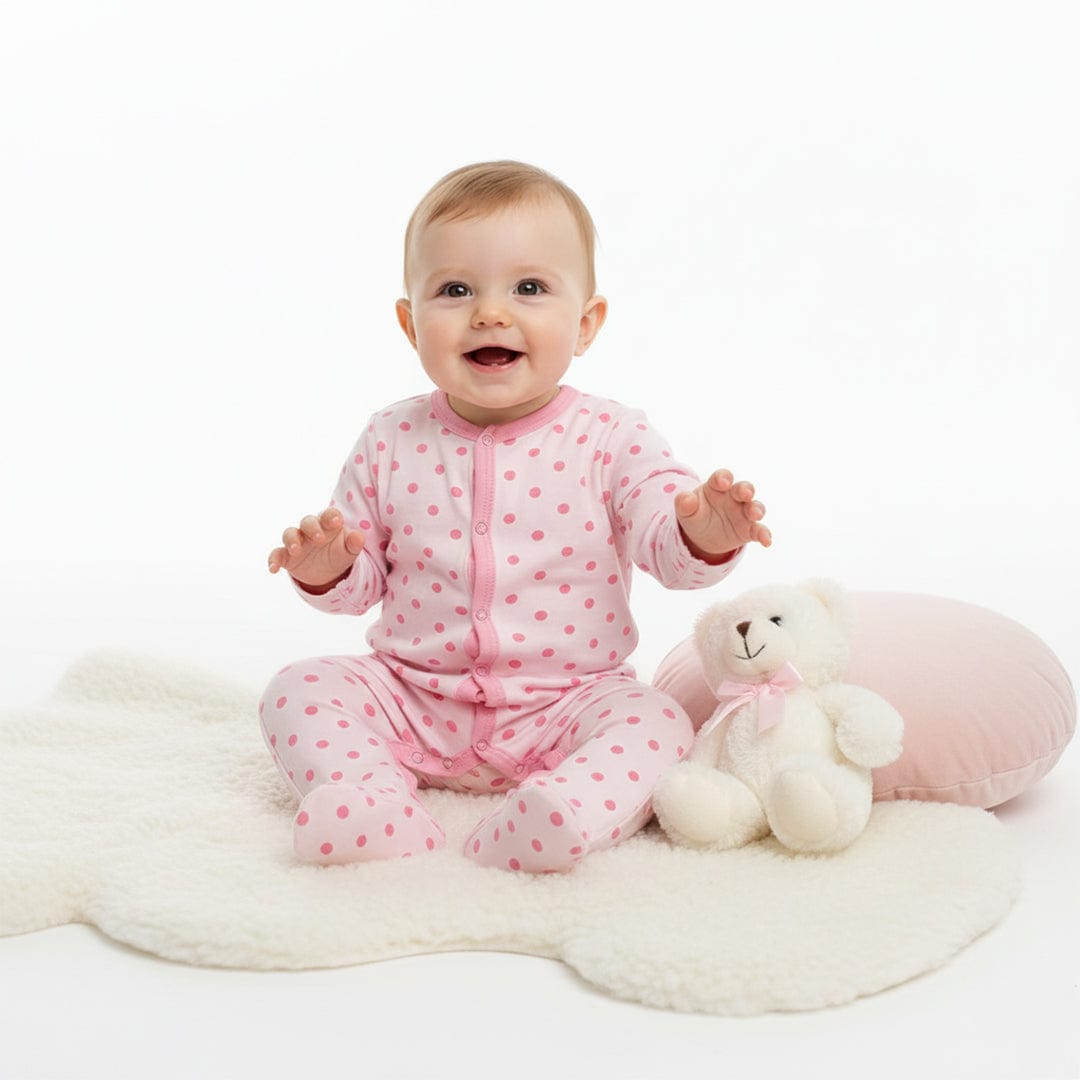 Pink Dots Button Onesie Footie