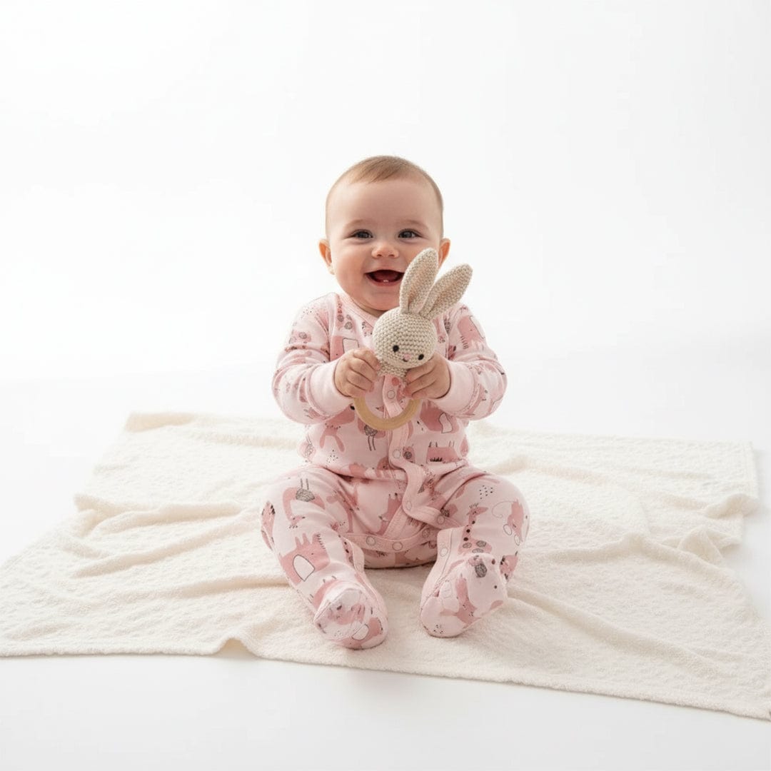 Pink Animals Button Onesie Footie