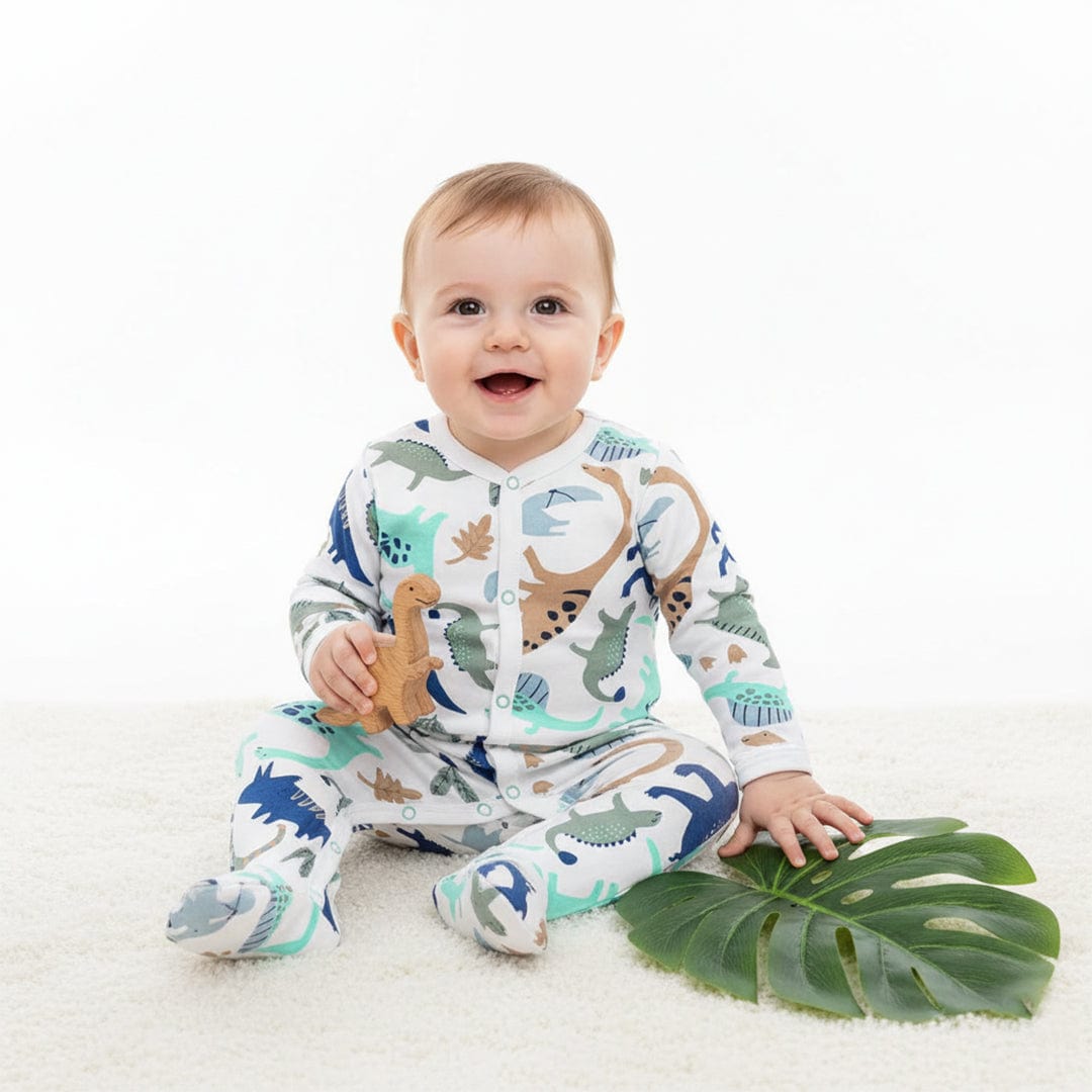 Colorful Dinosaurs Button Onesie Footie