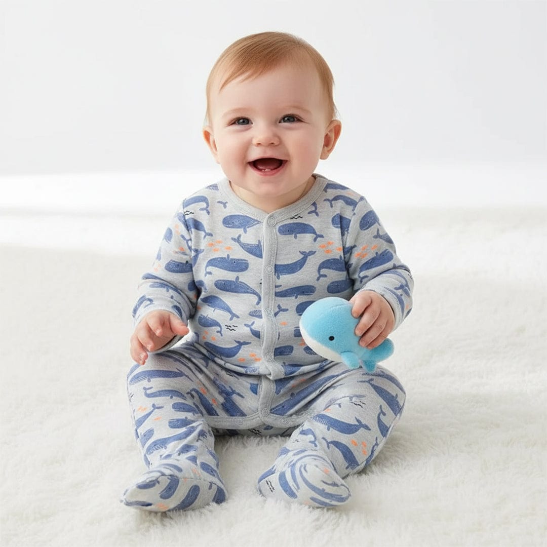 Whales Button Onesie Footie
