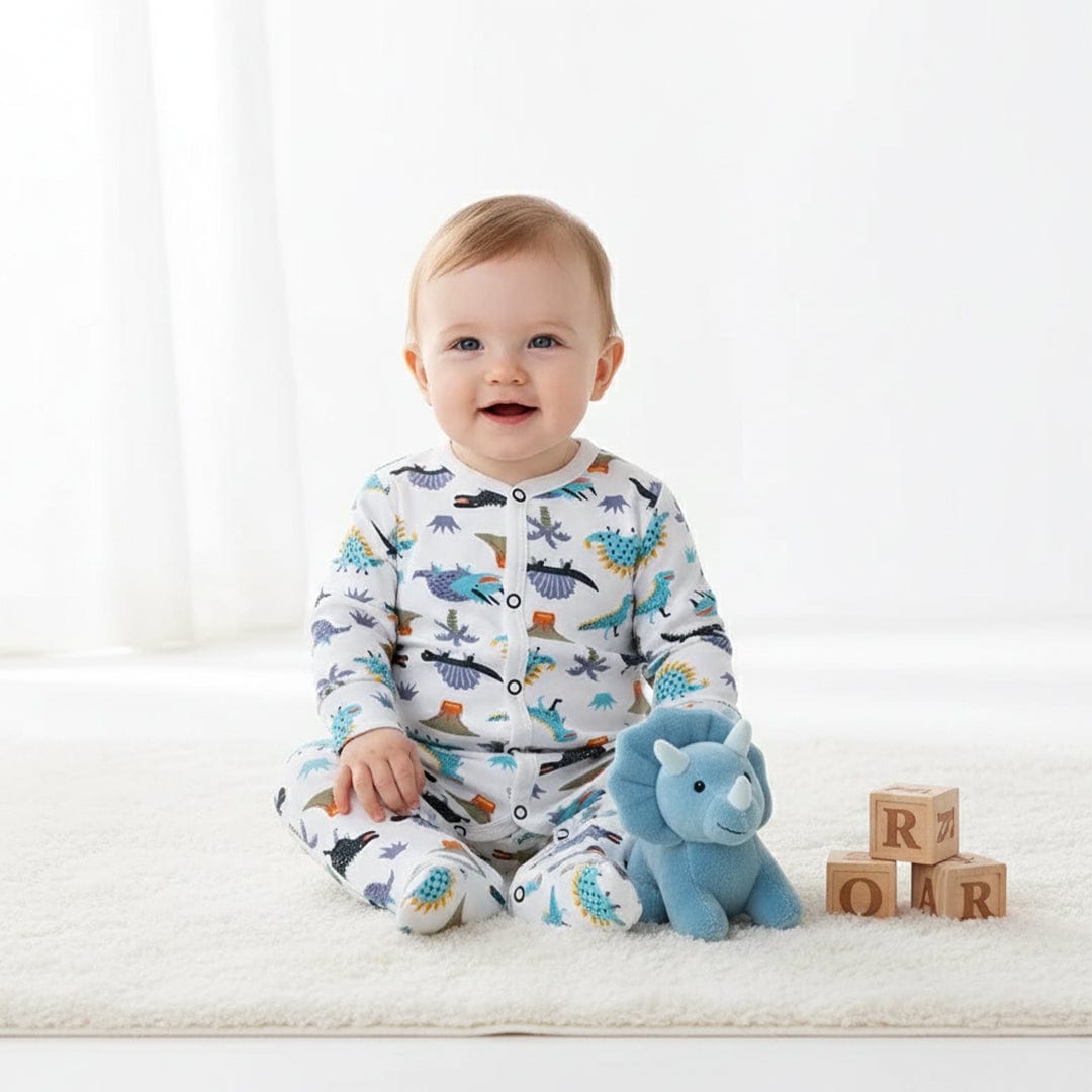 Dinosaurs Button Onesie Footie