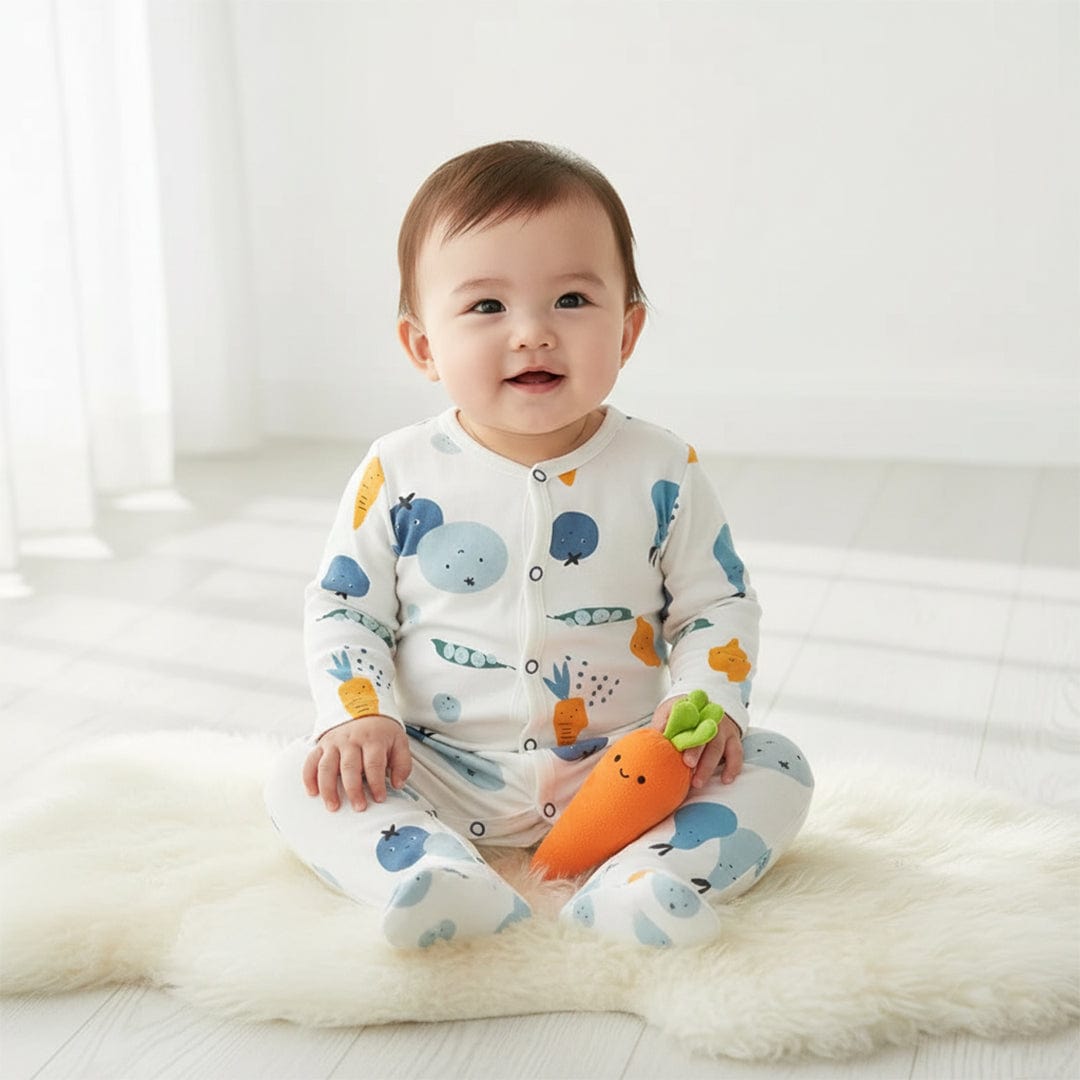 Fruits and Veggies Button Onesie Footie