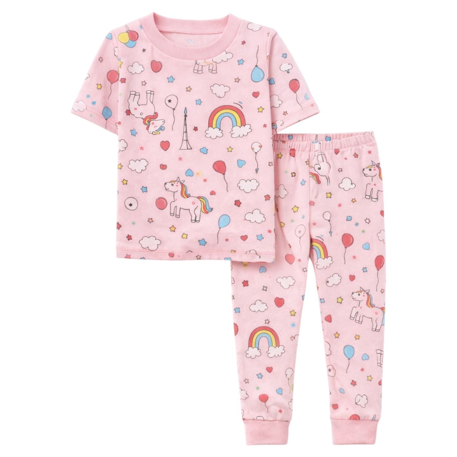 BenBen Kids Toddler Girl Pajamas Pj Set Short Sleeve Snug Fit Soft & Cozy Sleepwear Loungewear 2-Pack - Size 2Y to 10Y