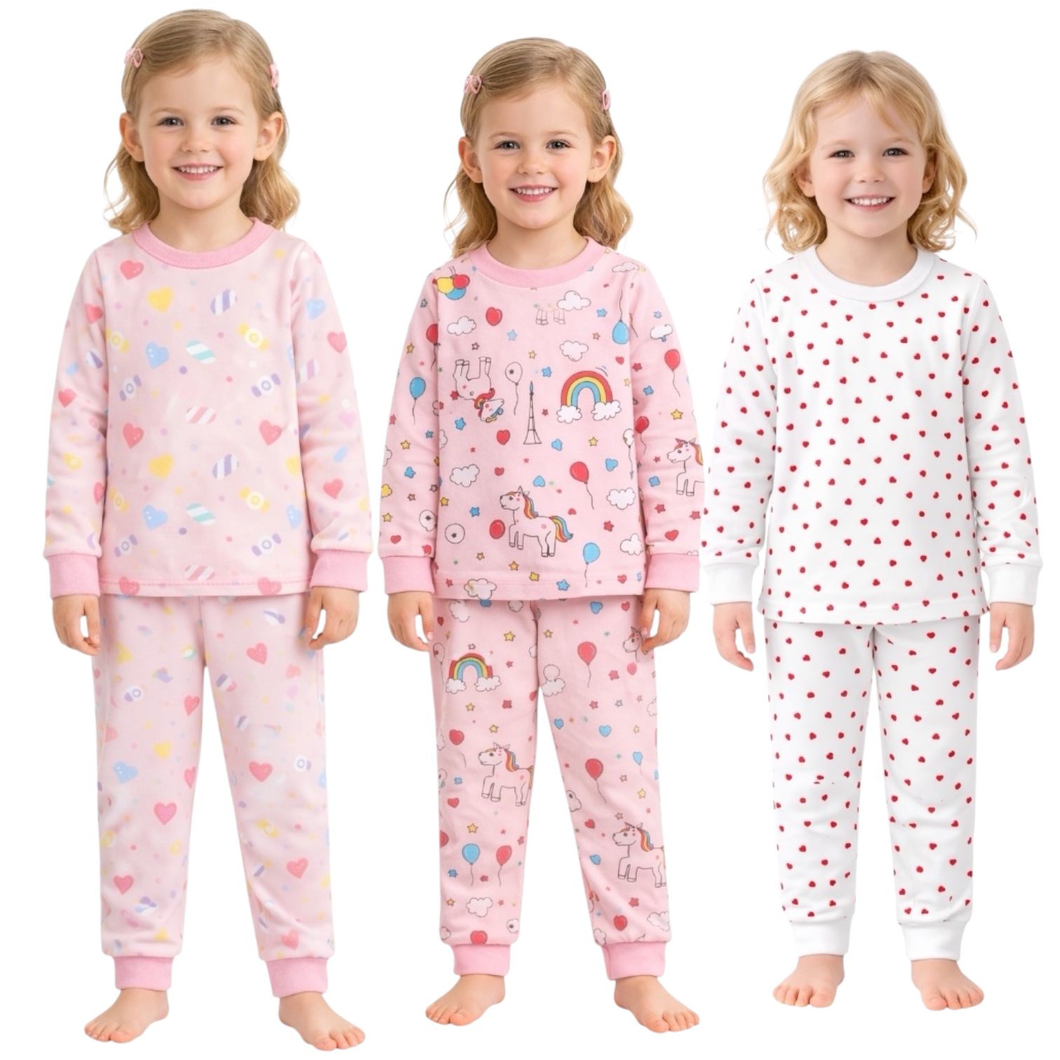 Kids Child Toddler Girl Pajamas Pj Set Snug Fit Long Sleeve Sleeve Snug Fit Soft & Cozy Sleepwear & Loungewear 3-Pack Size 2Y to 10Y (Copy)
