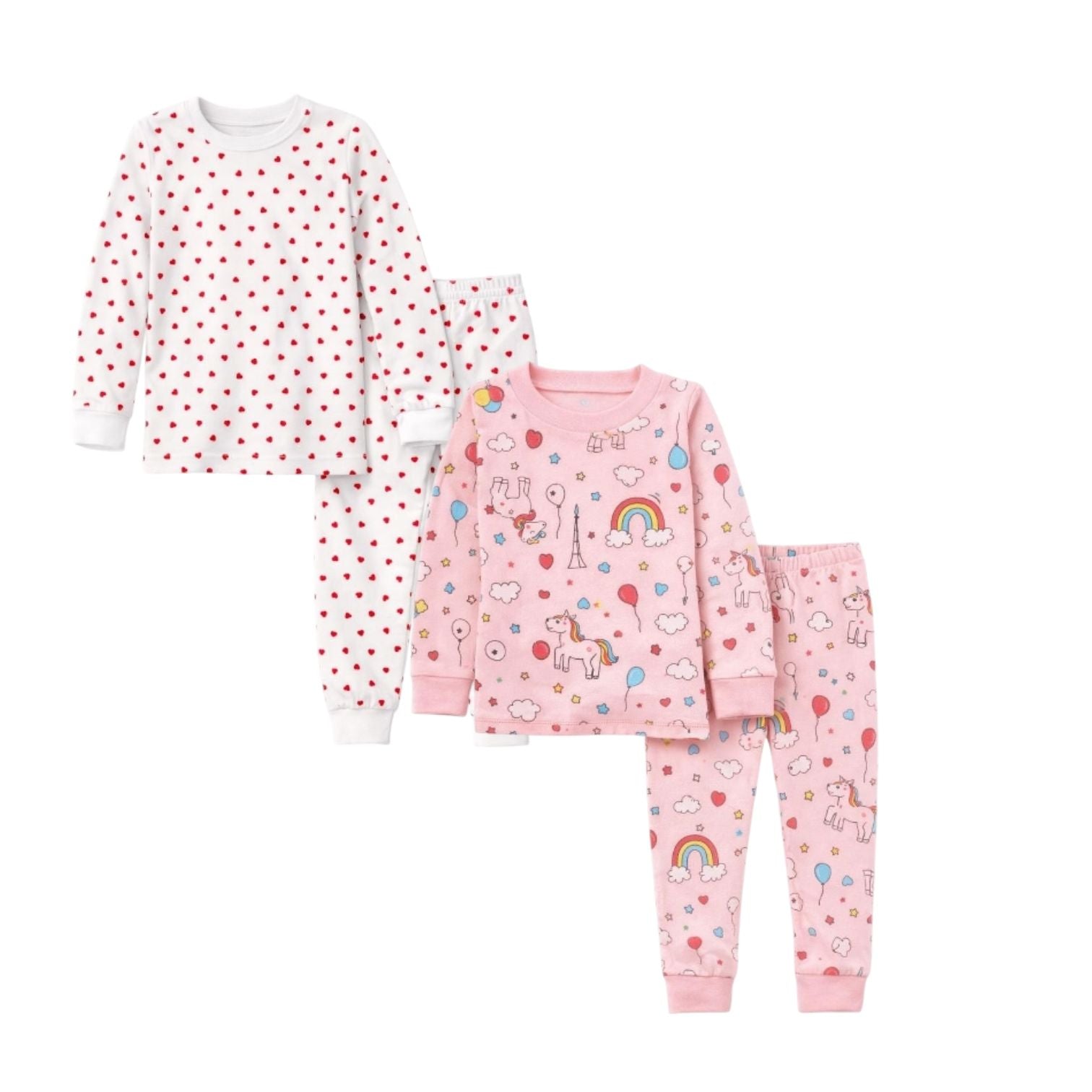 BenBen Kids Toddler Girl Pajamas Pj Set Long Sleeve Snug Fit Soft & Cozy Sleepwear Loungewear 2-Pack - Size 2Y to 10Y