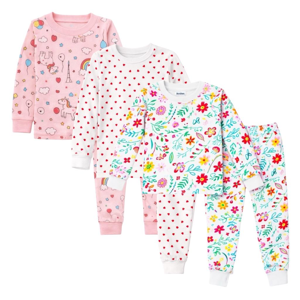 Kids Child Toddler Girl Pajamas Pj Set Snug Fit Long Sleeve Sleeve Snug Fit Soft & Cozy Sleepwear & Loungewear 3-Pack Size 2Y to 10Y (Copy)