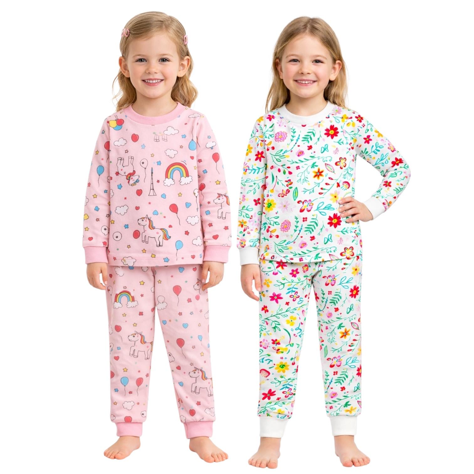 BenBen Kids Toddler Girl Pajamas Pj Set Long Sleeve Snug Fit Soft & Cozy Sleepwear Loungewear 2-Pack - Size 2Y to 10Y