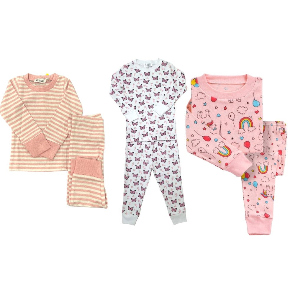 Kids 3 Pack Pajamas Girls - Super Soft Cotton