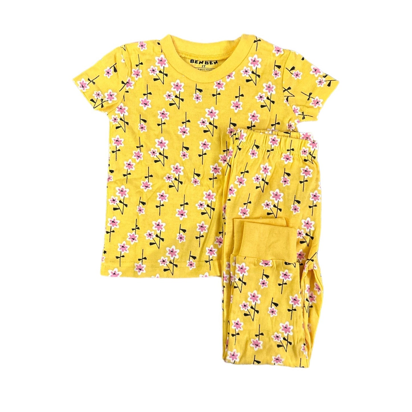Yellow Flowers Shorts Pajamas For Kids Super Soft - 2 Piece Set