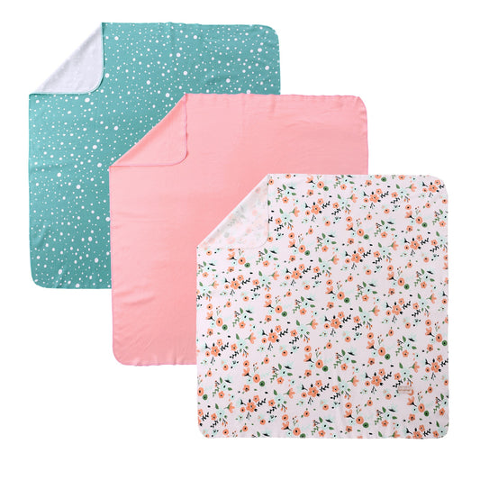 Baby Gilrs 3 Pack Blankets - Flowers Pink Dots