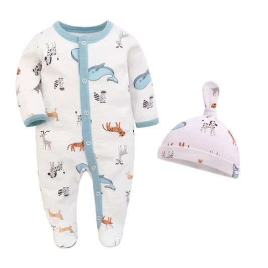 Babies Animals Footie and Matching Hat