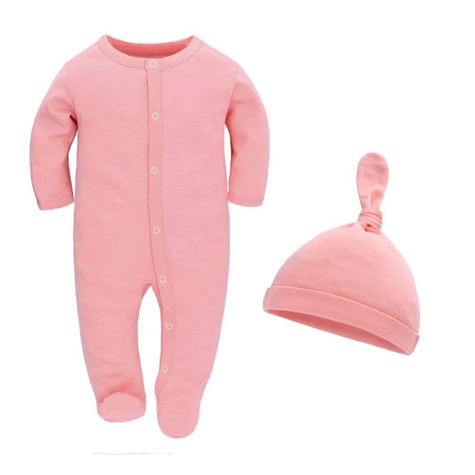 Babies Pink Footie with Matching Hat