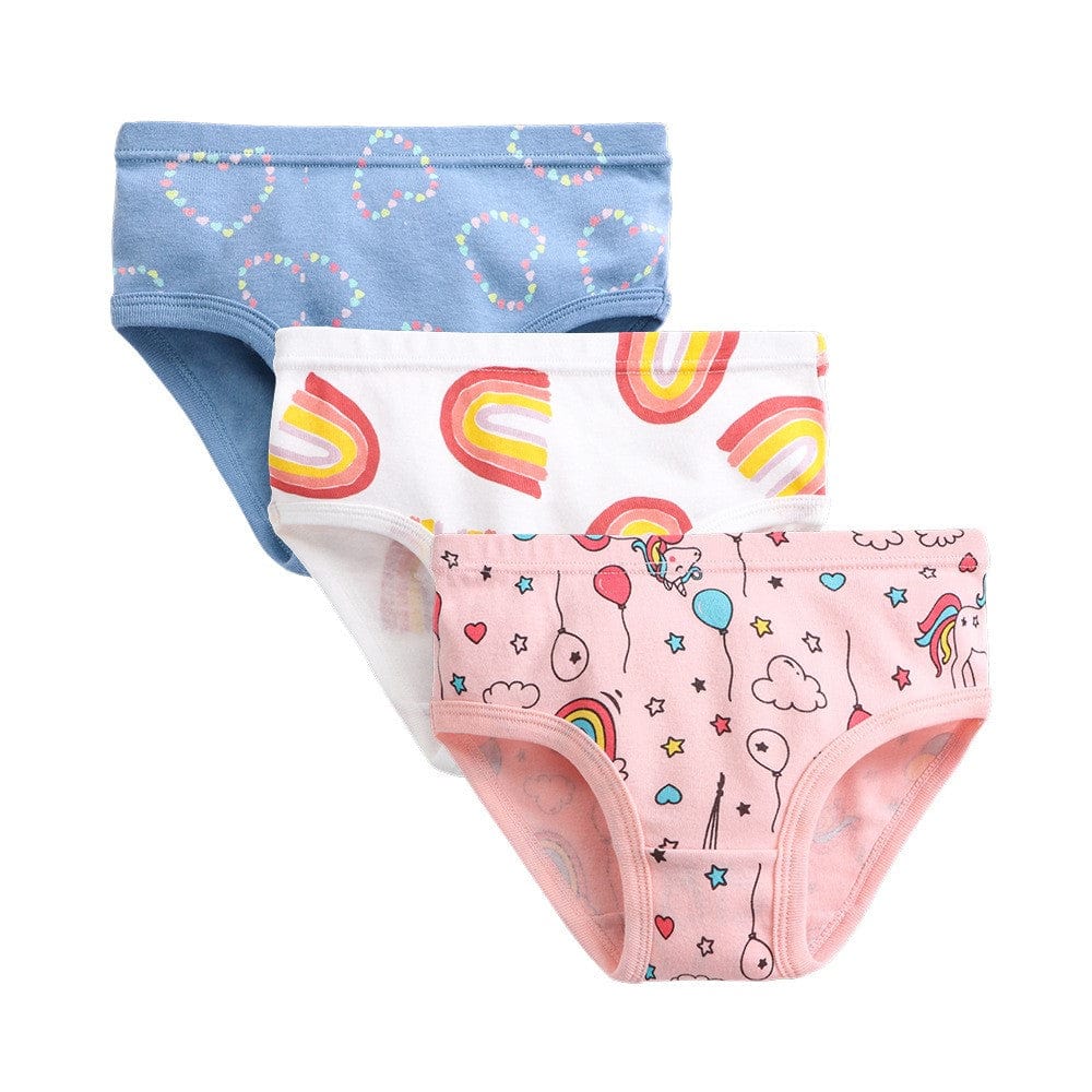 3 Pack Underwears - Hearts Rainbows and Balloons - 100% Cotton