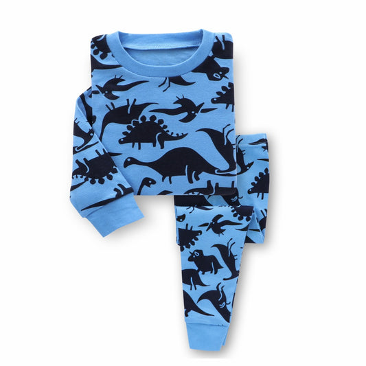 Blue Dinosaurs Kids Pajamas - Dark