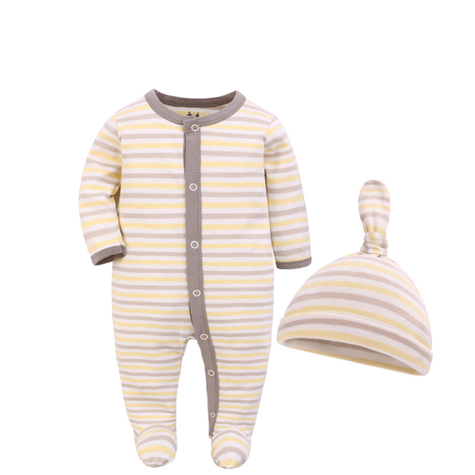 Babies Striped Footie with Matching Hat